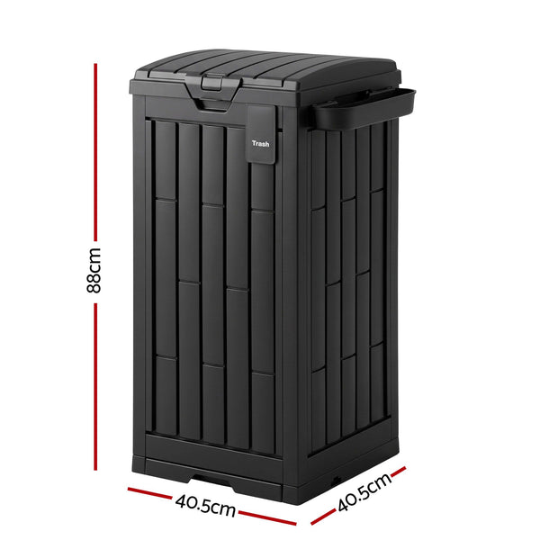 Gardeon Outdoor Trash Cans Polypropylene Patio Hideaway Bin 110L Black Gardeon