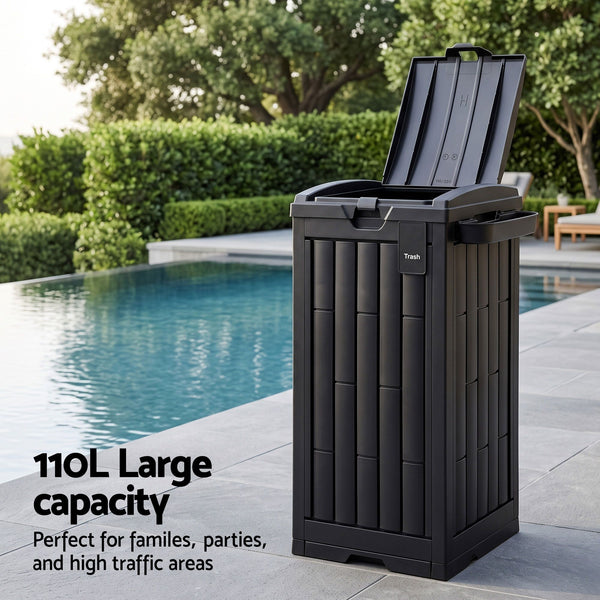 Gardeon Outdoor Trash Cans Polypropylene Patio Hideaway Bin 110L Black Gardeon