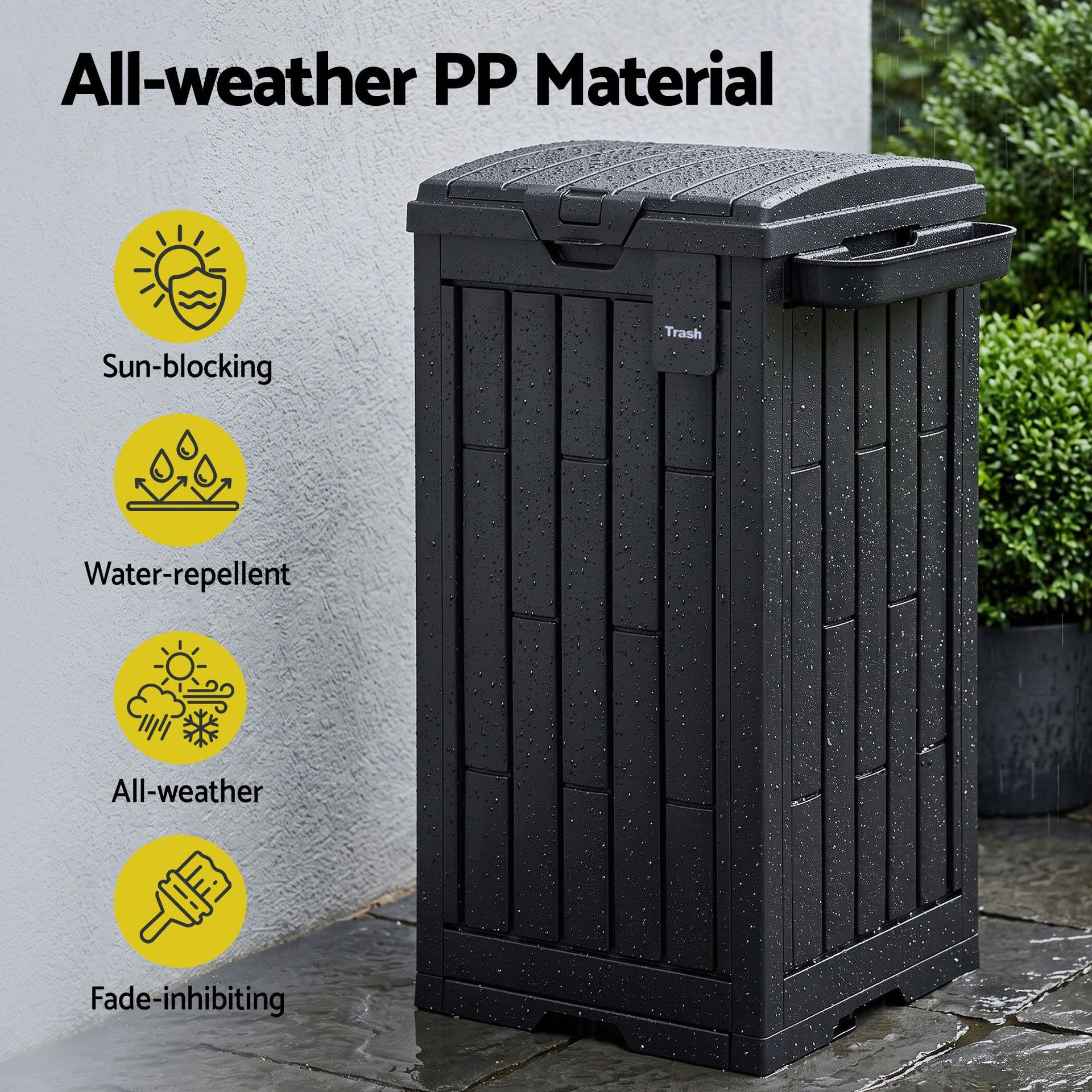 Gardeon Outdoor Trash Cans Polypropylene Patio Hideaway Bin 110L Black Gardeon