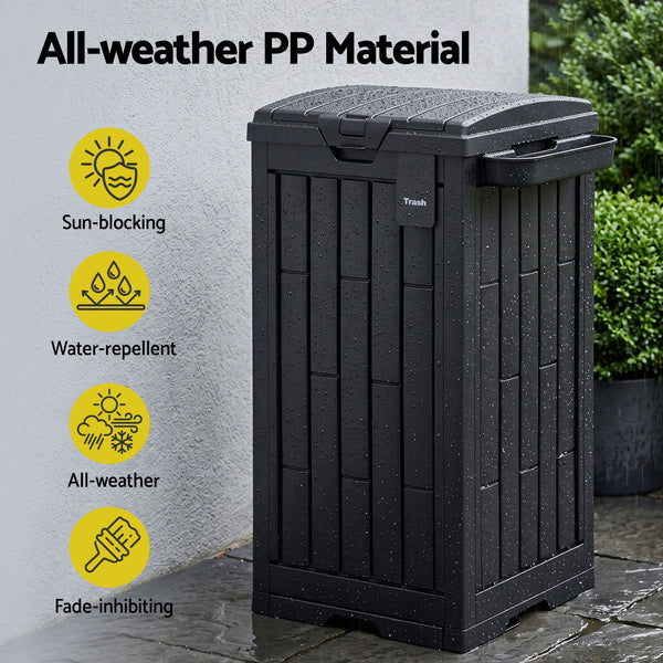 Gardeon Outdoor Trash Cans Polypropylene Patio Hideaway Bin 110L Black Gardeon