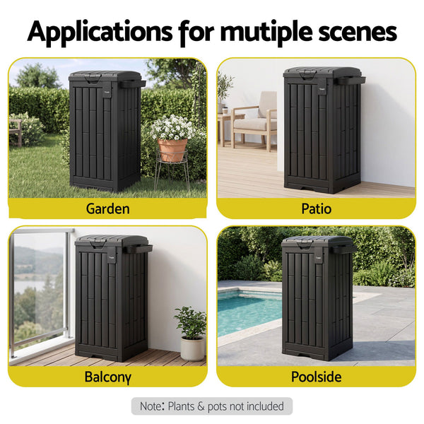 Gardeon Outdoor Trash Cans Polypropylene Patio Hideaway Bin 110L Black Gardeon