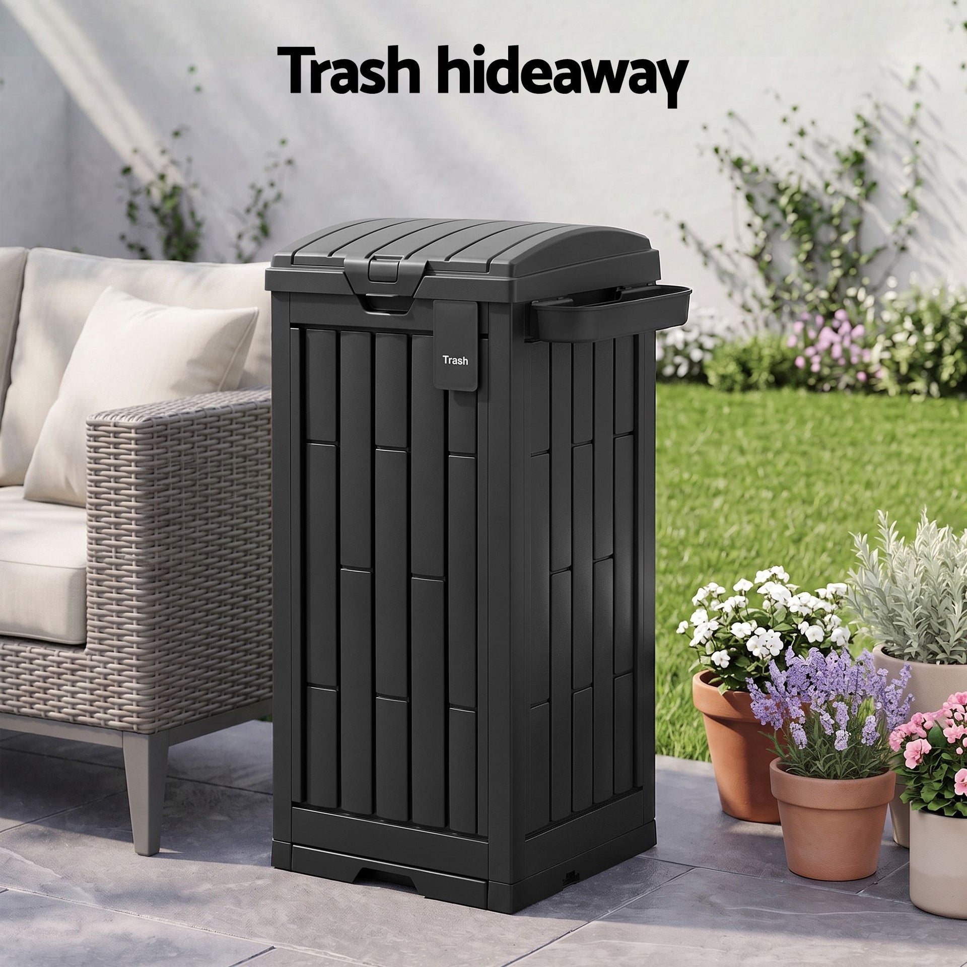 Gardeon Outdoor Trash Cans Polypropylene Patio Hideaway Bin 110L Black Gardeon