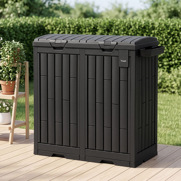 Gardeon Outdoor Trash Cans Dual Compartment Trash Can 220L Black Awezingly