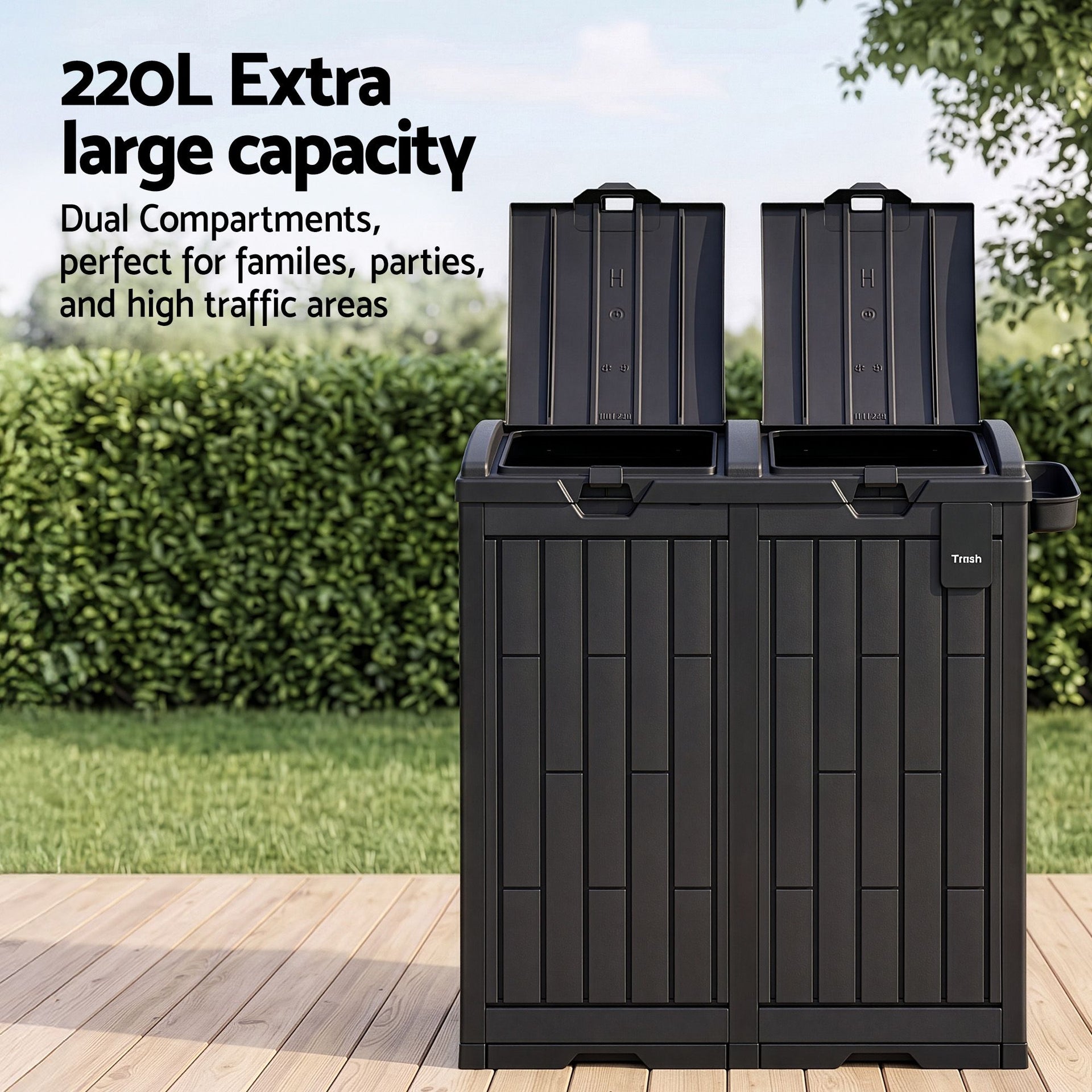 Gardeon Outdoor Trash Cans Dual Compartment Trash Can 220L Black Awezingly