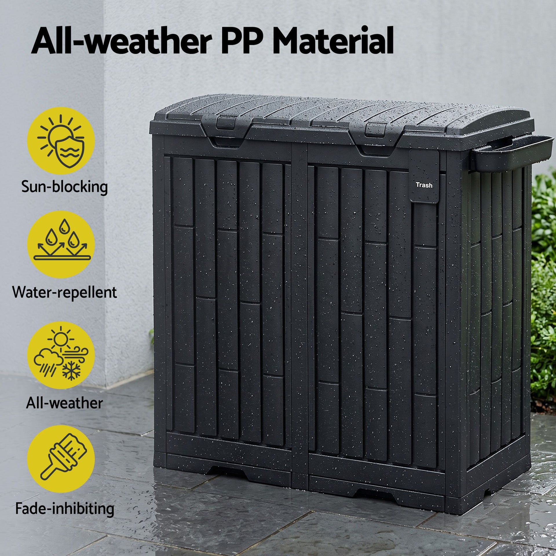 Gardeon Outdoor Trash Cans Dual Compartment Trash Can 220L Black Awezingly