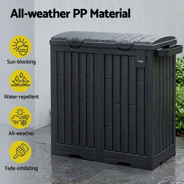 Gardeon Outdoor Trash Cans Dual Compartment Trash Can 220L Black Awezingly
