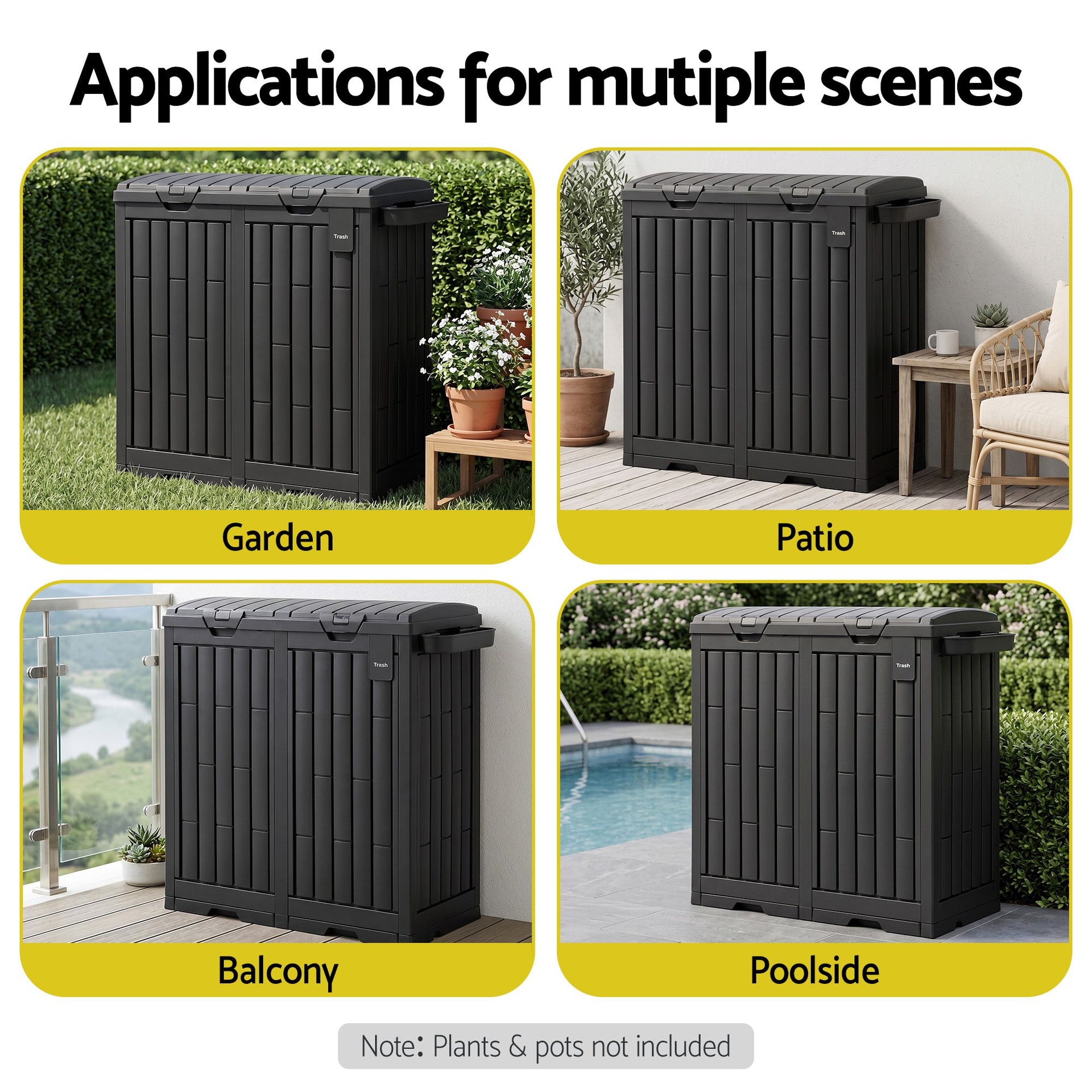 Gardeon Outdoor Trash Cans Dual Compartment Trash Can 220L Black Awezingly