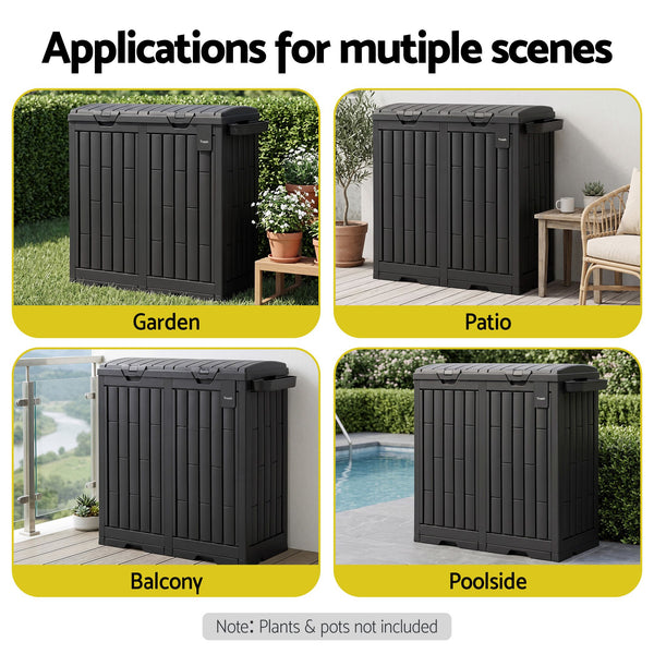 Gardeon Outdoor Trash Cans Dual Compartment Trash Can 220L Black Awezingly