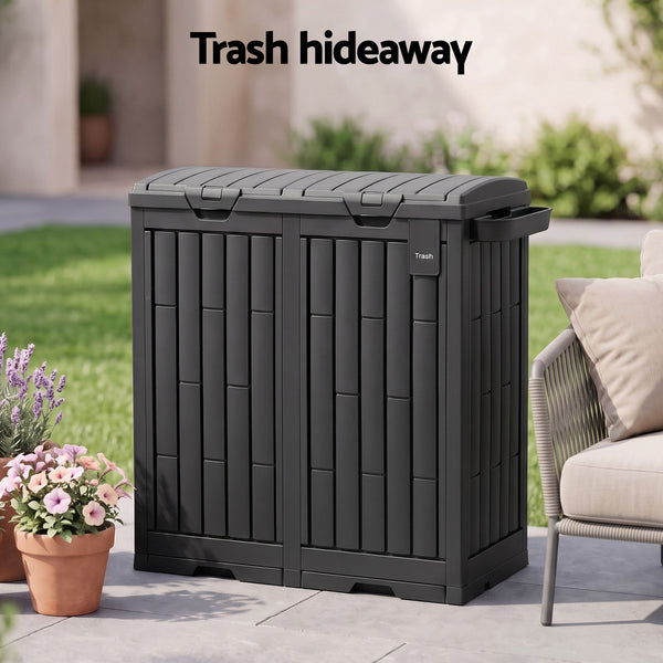 Gardeon Outdoor Trash Cans Dual Compartment Trash Can 220L Black Awezingly