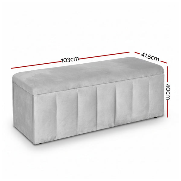 Artiss Storage Ottoman Blanket Box Velvet Grey 103cm Awezingly