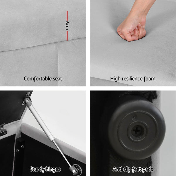 Artiss Storage Ottoman Blanket Box Velvet Grey 103cm Awezingly