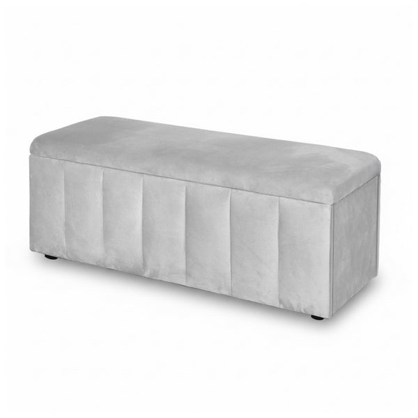 Artiss Storage Ottoman Blanket Box Velvet Grey 103cm Awezingly