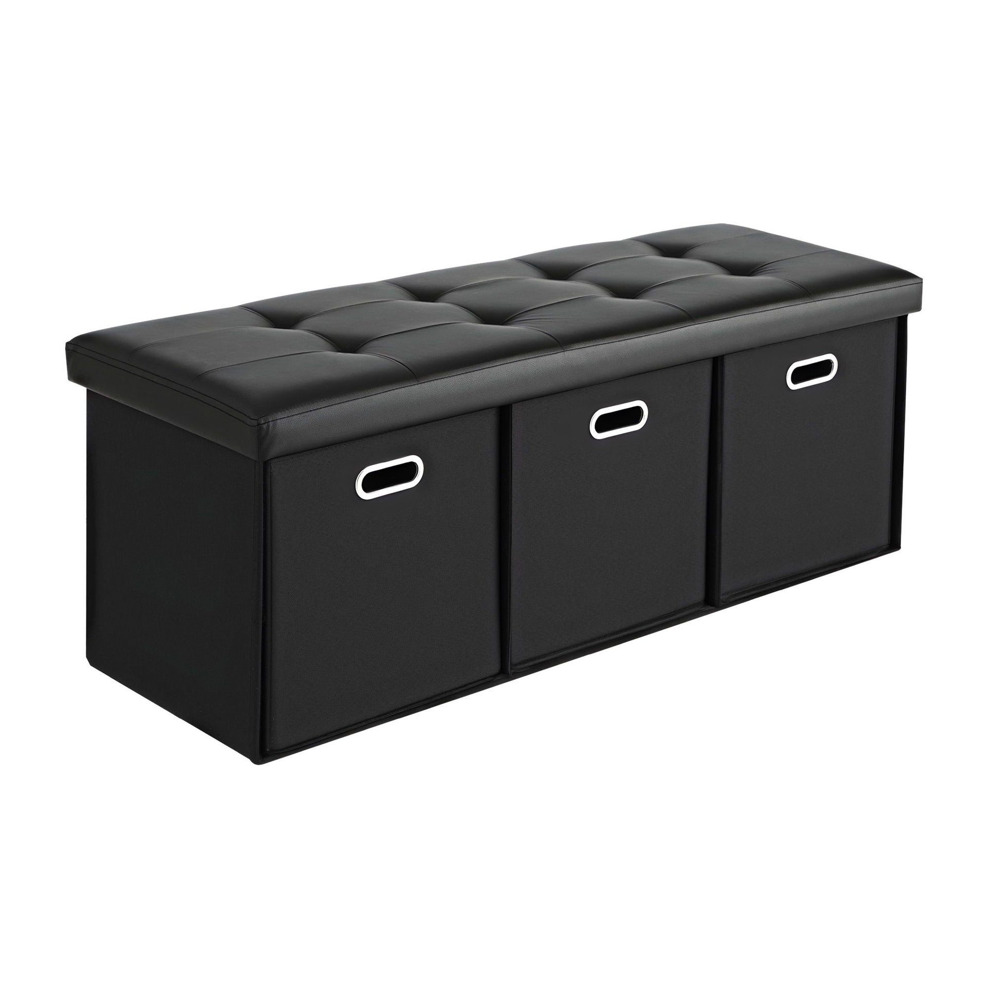 Artiss Storage Ottoman with 3 Cube Drawers Foot Stool Rest Foldable Black Awezingly