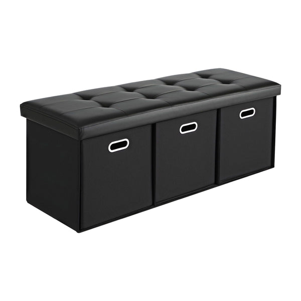 Artiss Storage Ottoman with 3 Cube Drawers Foot Stool Rest Foldable Black Awezingly