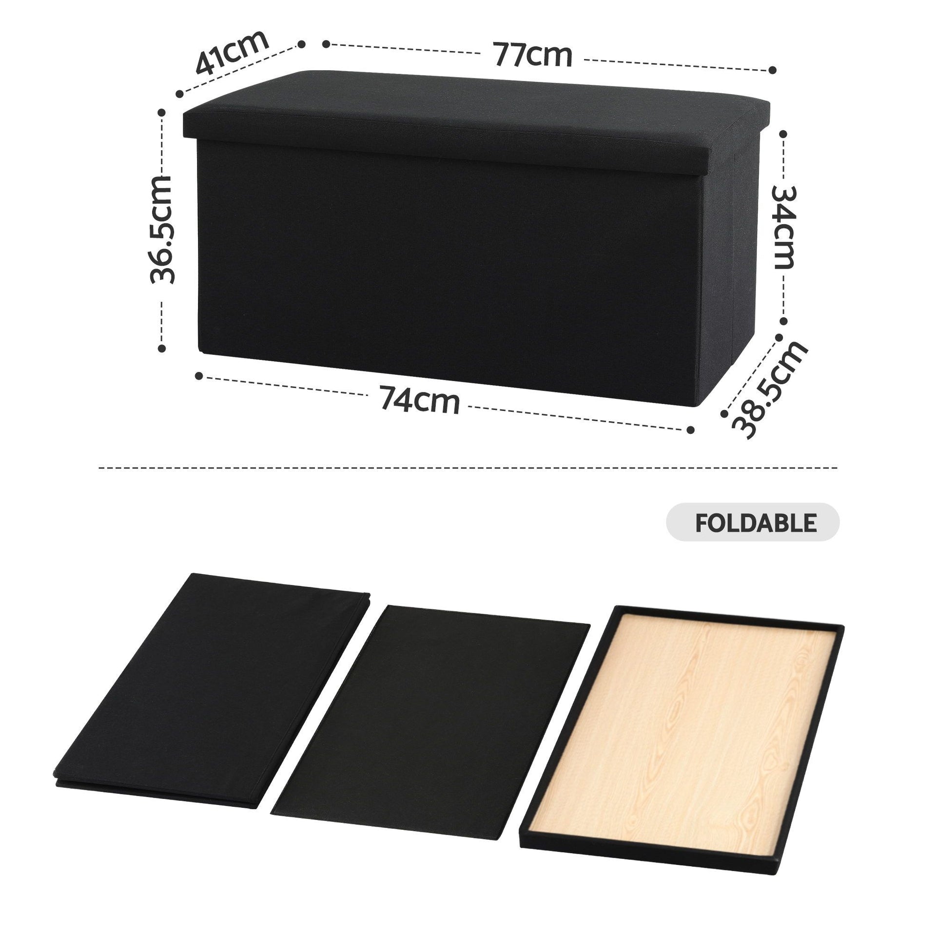 Artiss Storage Ottoman Bench Folding Blanket Box Toy Organiser Foot Stool Black Awezingly