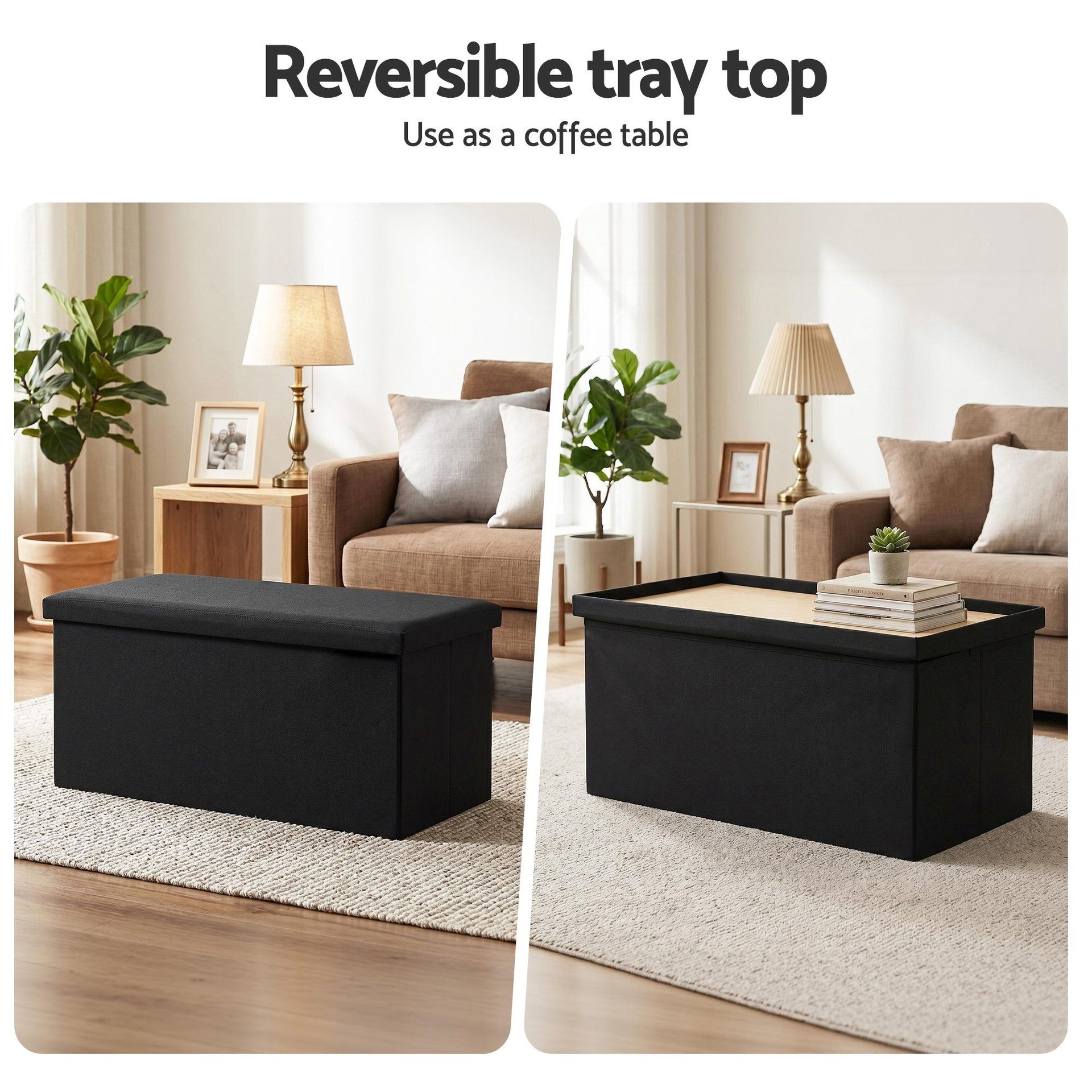 Artiss Storage Ottoman Bench Folding Blanket Box Toy Organiser Foot Stool Black Awezingly