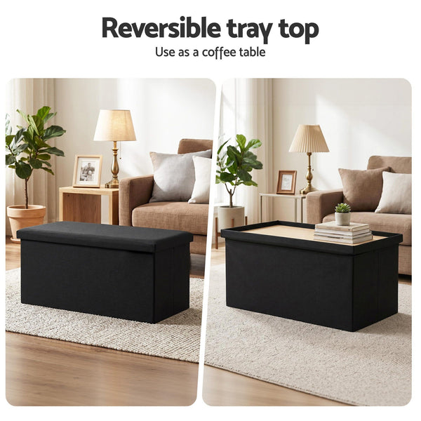 Artiss Storage Ottoman Bench Folding Blanket Box Toy Organiser Foot Stool Black Awezingly