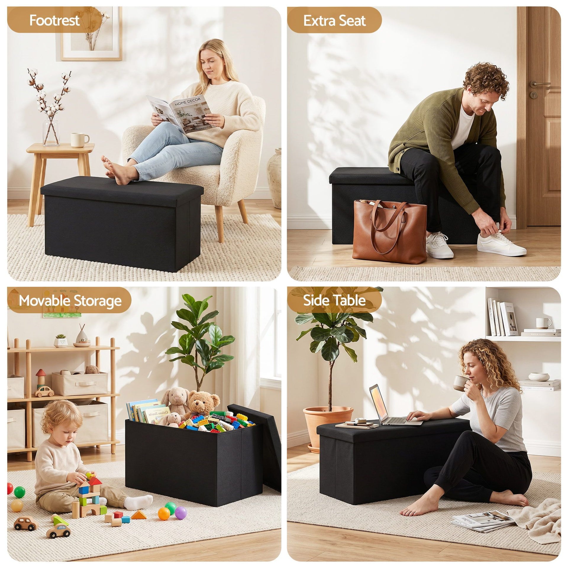 Artiss Storage Ottoman Bench Folding Blanket Box Toy Organiser Foot Stool Black Awezingly