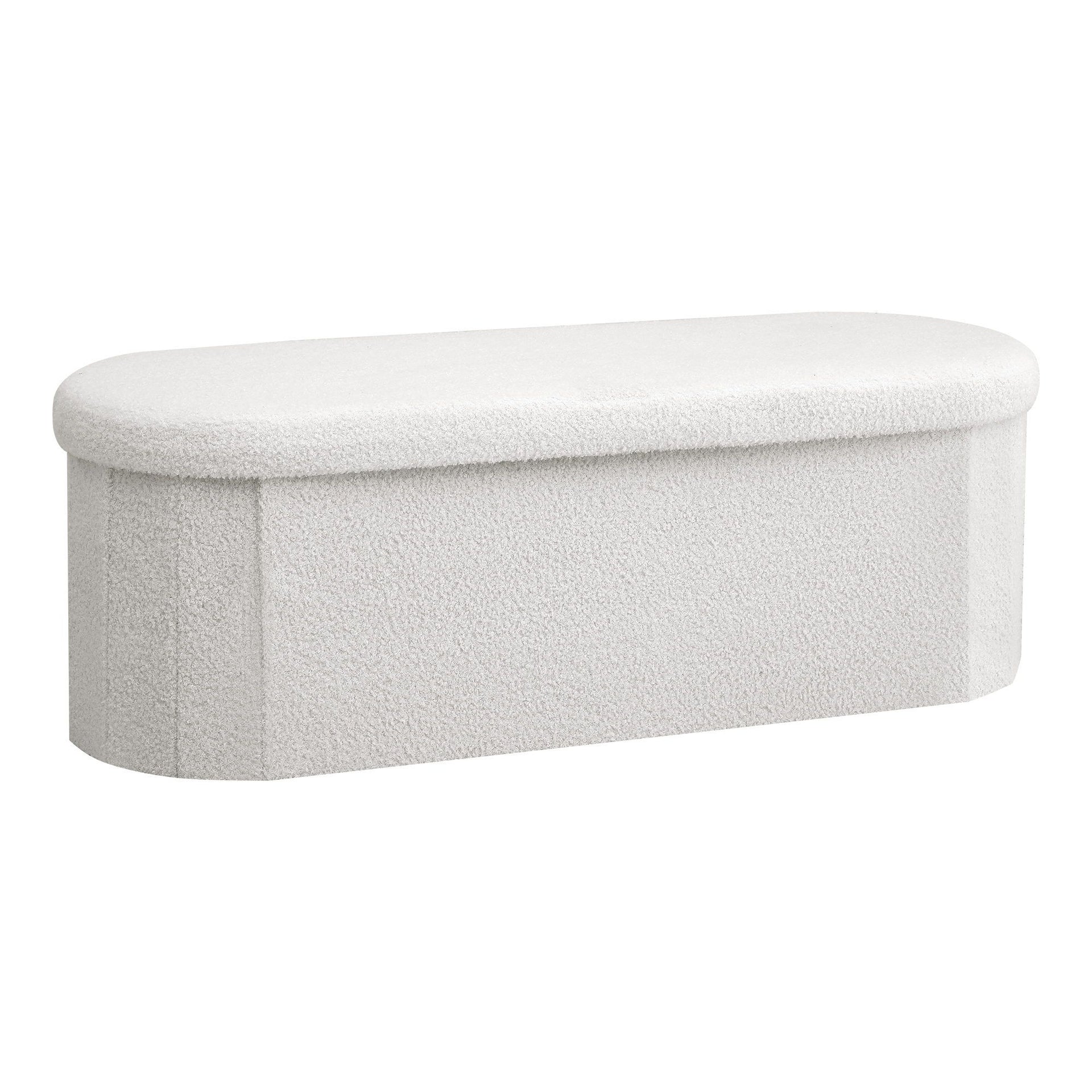 Artiss Storage Ottoman Foot Stool Rest Boucle Fabric Foldable White Awezingly