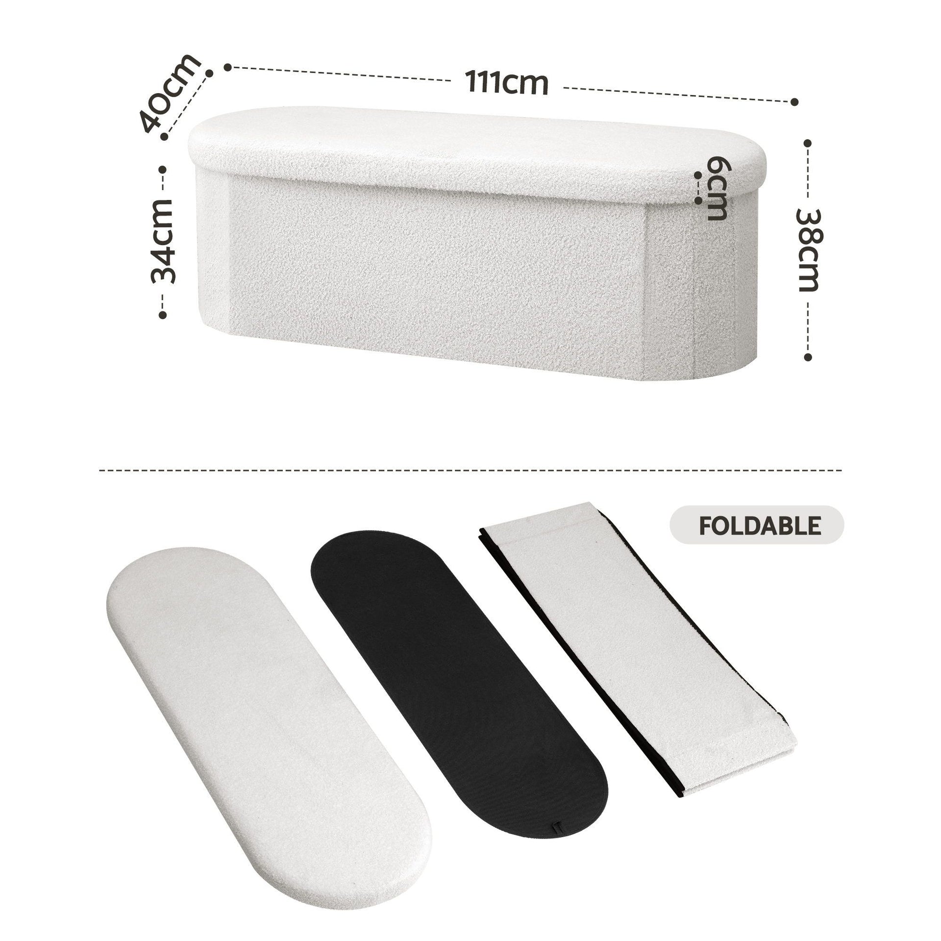 Artiss Storage Ottoman Foot Stool Rest Boucle Fabric Foldable White Awezingly