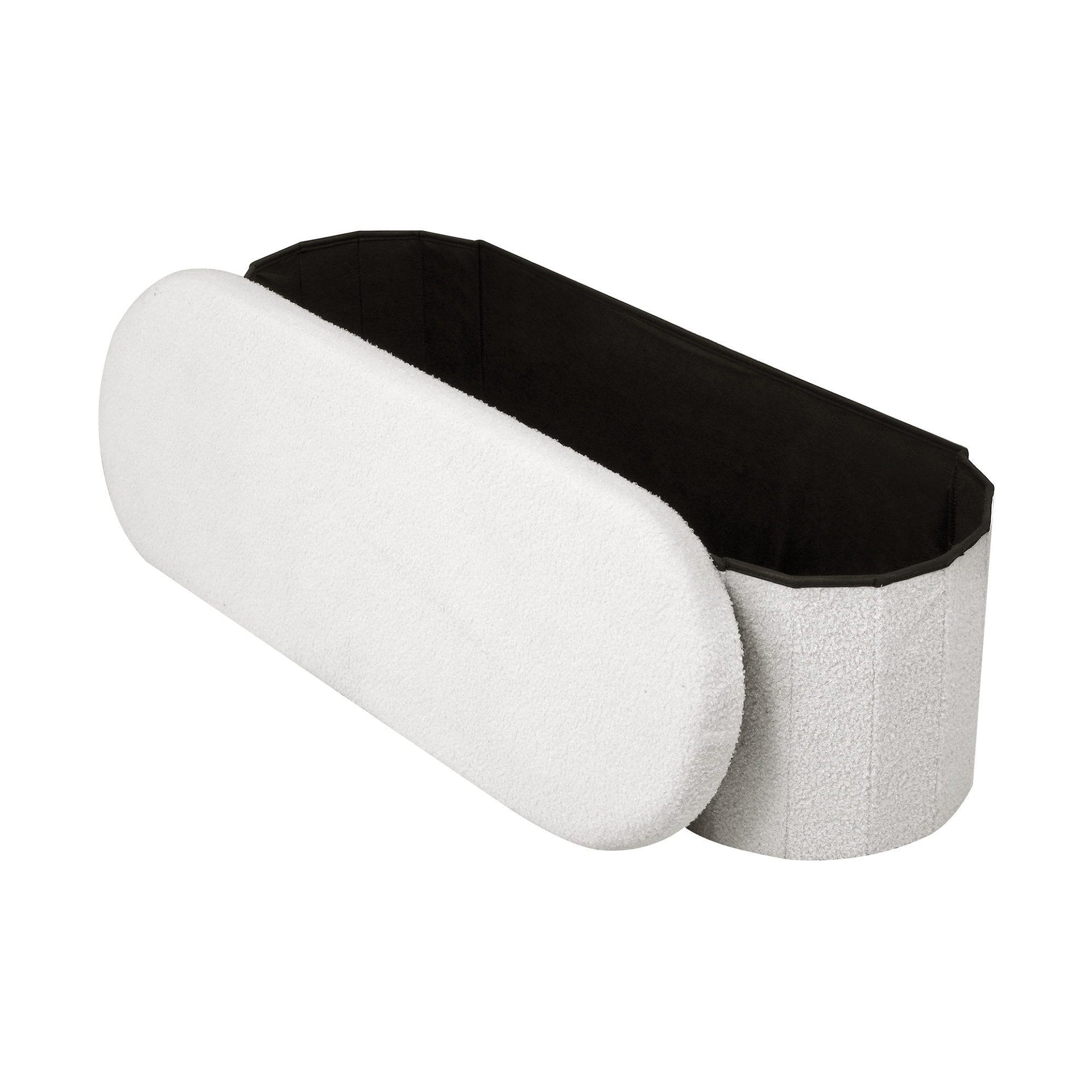 Artiss Storage Ottoman Foot Stool Rest Boucle Fabric Foldable White Awezingly