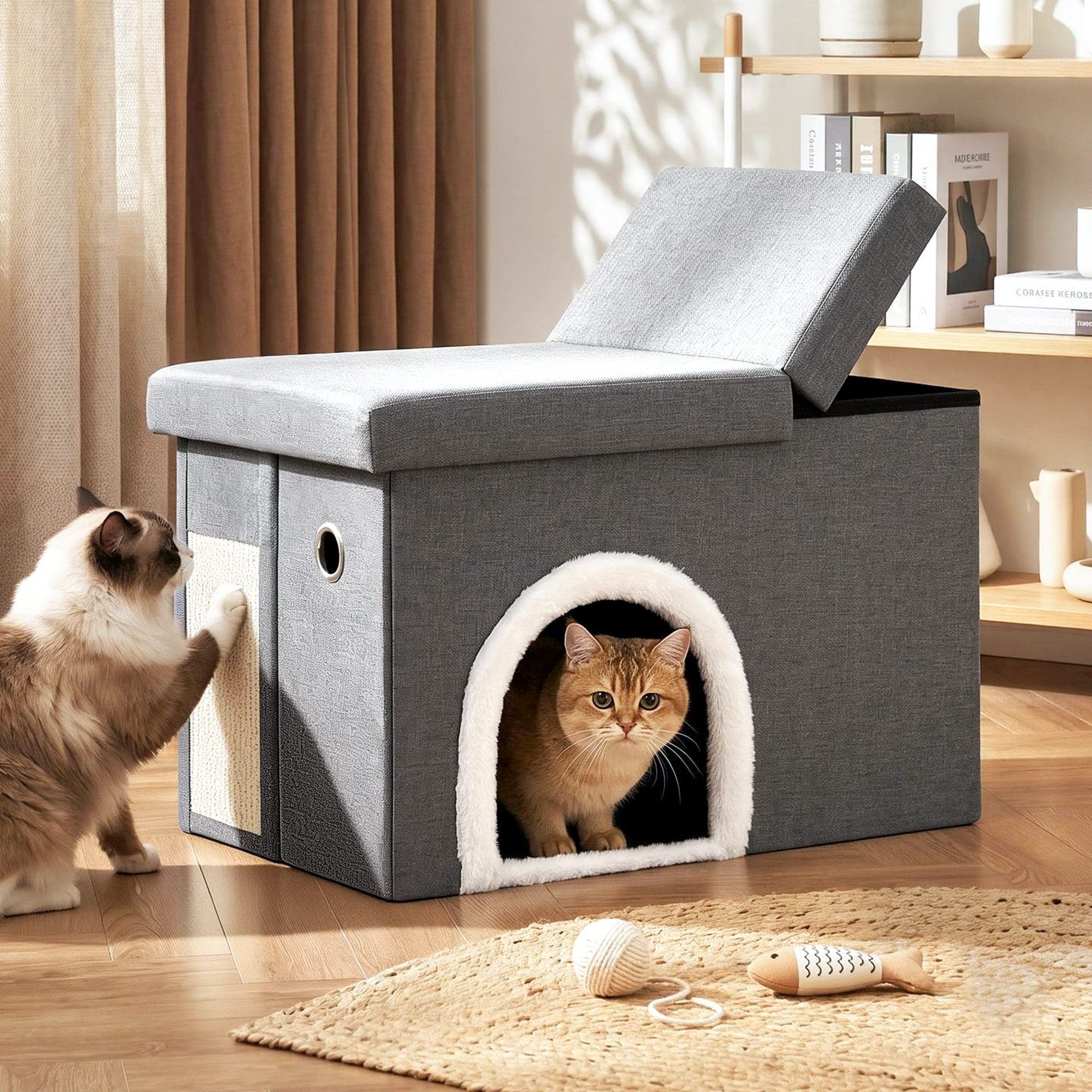 Artiss Storage Ottoman Foot Stool Cat Litter Box Enclosure Foldable Grey Awezingly
