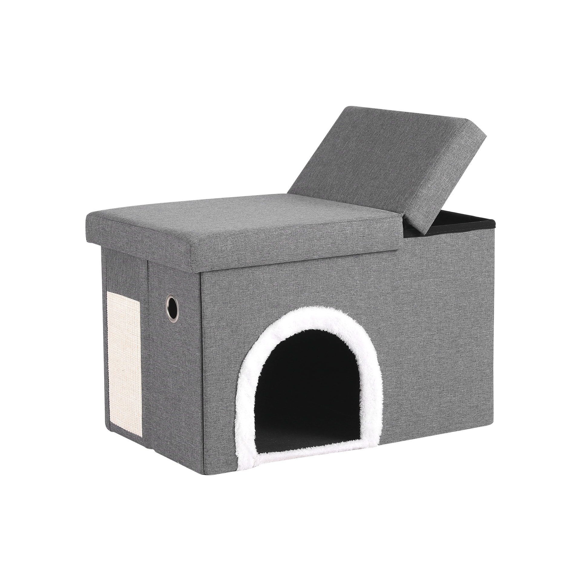 Artiss Storage Ottoman Foot Stool Cat Litter Box Enclosure Foldable Grey Awezingly