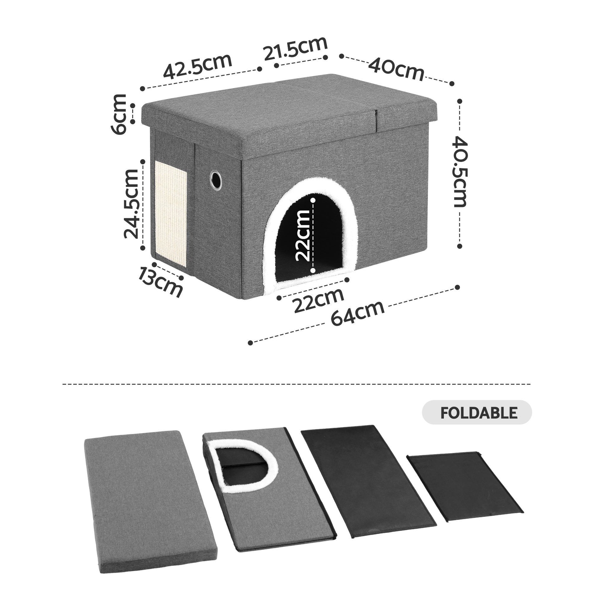 Artiss Storage Ottoman Foot Stool Cat Litter Box Enclosure Foldable Grey Awezingly