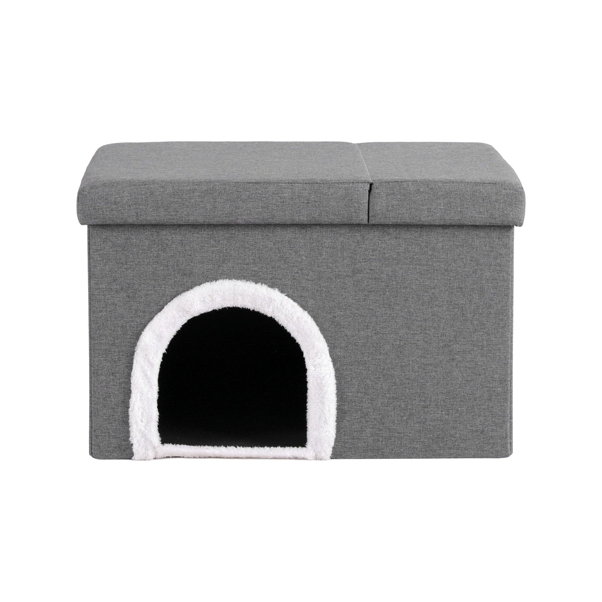 Artiss Storage Ottoman Foot Stool Cat Litter Box Enclosure Foldable Grey Awezingly