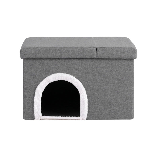 Artiss Storage Ottoman Foot Stool Cat Litter Box Enclosure Foldable Grey Awezingly