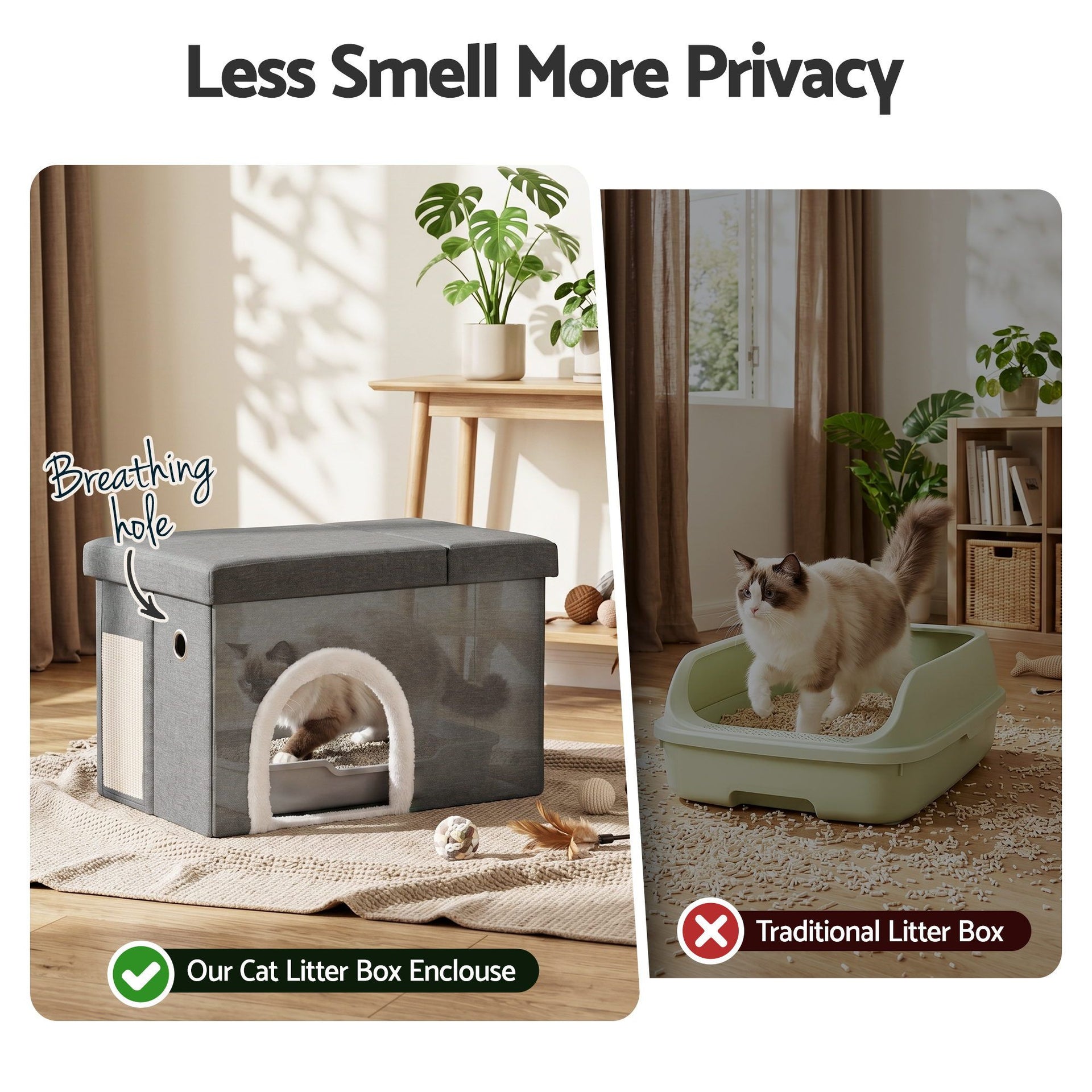 Artiss Storage Ottoman Foot Stool Cat Litter Box Enclosure Foldable Grey Awezingly