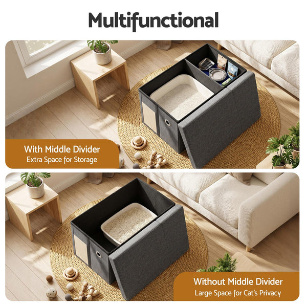 Artiss Storage Ottoman Foot Stool Cat Litter Box Enclosure Foldable Grey Awezingly