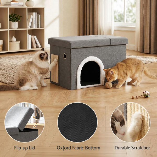 Artiss Storage Ottoman Foot Stool Cat Litter Box Enclosure Foldable Grey Awezingly