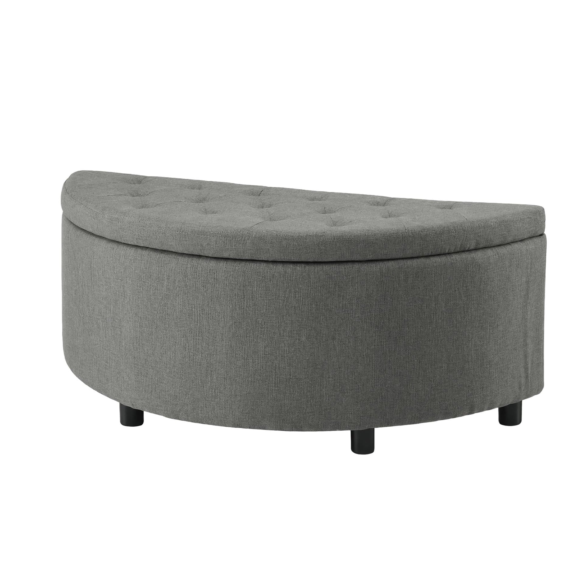 Artiss Storage Ottoman Bench Linen Fabric Tufted Half Round Footstool Grey Awezingly