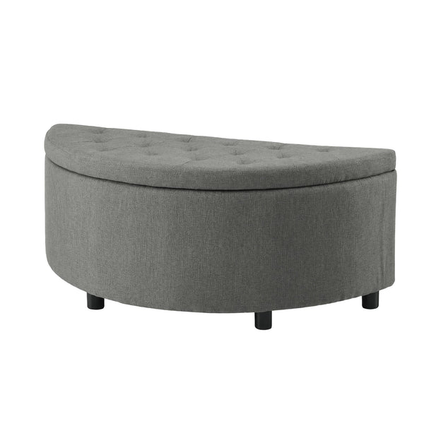 Artiss Storage Ottoman Bench Linen Fabric Tufted Half Round Footstool Grey Awezingly