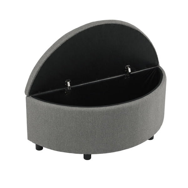 Artiss Storage Ottoman Bench Linen Fabric Tufted Half Round Footstool Grey Awezingly
