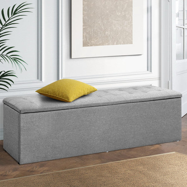 Artiss Storage Ottoman Blanket Box Grey LARGE Fabric Rest Chest Toy Foot Stool Artiss