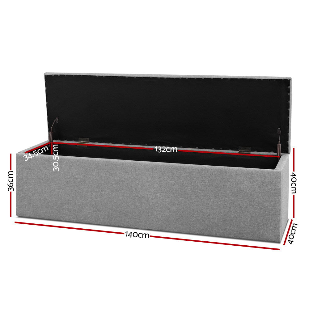 Artiss Storage Ottoman Blanket Box Grey LARGE Fabric Rest Chest Toy Foot Stool Artiss