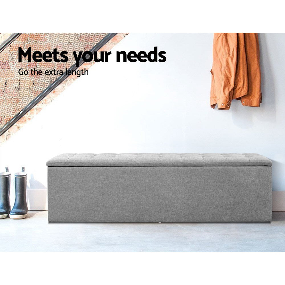 Artiss Storage Ottoman Blanket Box Grey LARGE Fabric Rest Chest Toy Foot Stool Artiss