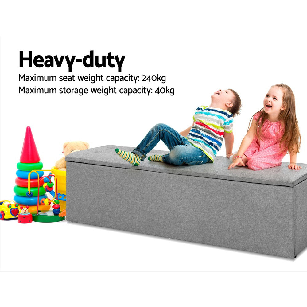 Artiss Storage Ottoman Blanket Box Grey LARGE Fabric Rest Chest Toy Foot Stool Artiss