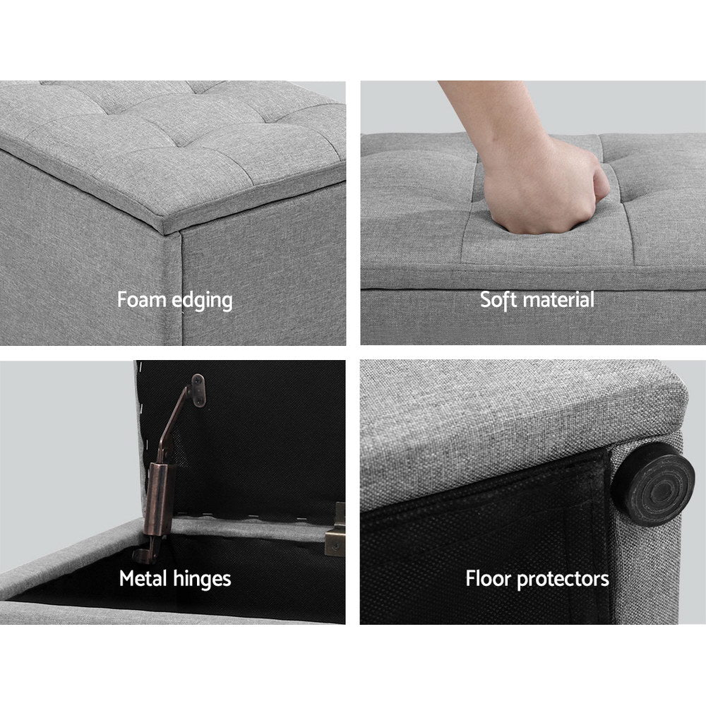 Artiss Storage Ottoman Blanket Box Grey LARGE Fabric Rest Chest Toy Foot Stool Artiss