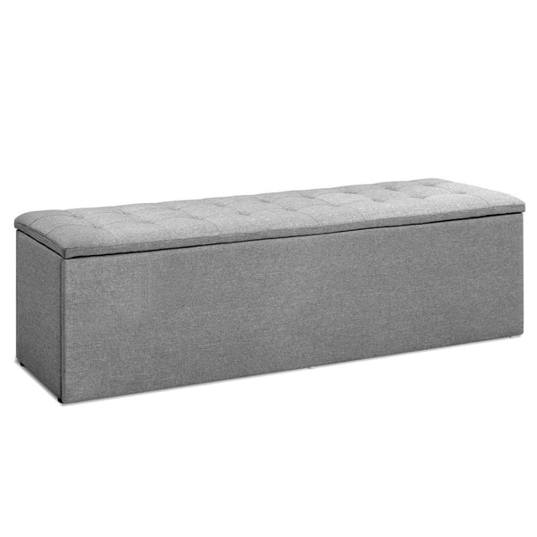 Artiss Storage Ottoman Blanket Box Grey LARGE Fabric Rest Chest Toy Foot Stool Artiss