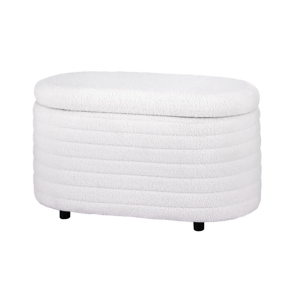 Artiss Storage Ottoman Blanket Box 87cm Boucle Fabric Oval Artiss