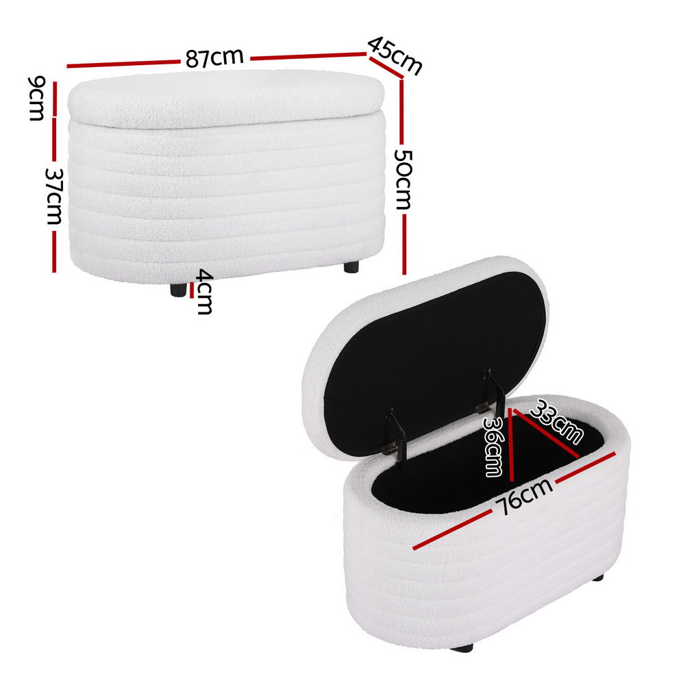 Artiss Storage Ottoman Blanket Box 87cm Boucle Fabric Oval Artiss