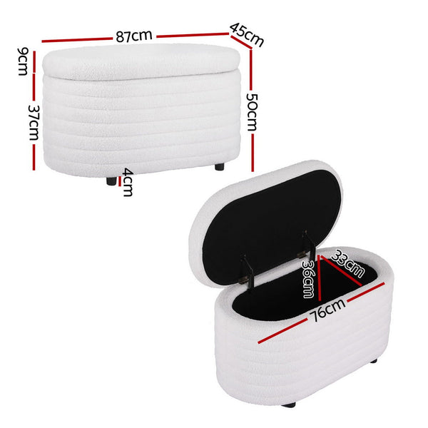 Artiss Storage Ottoman Blanket Box 87cm Boucle Fabric Oval Artiss