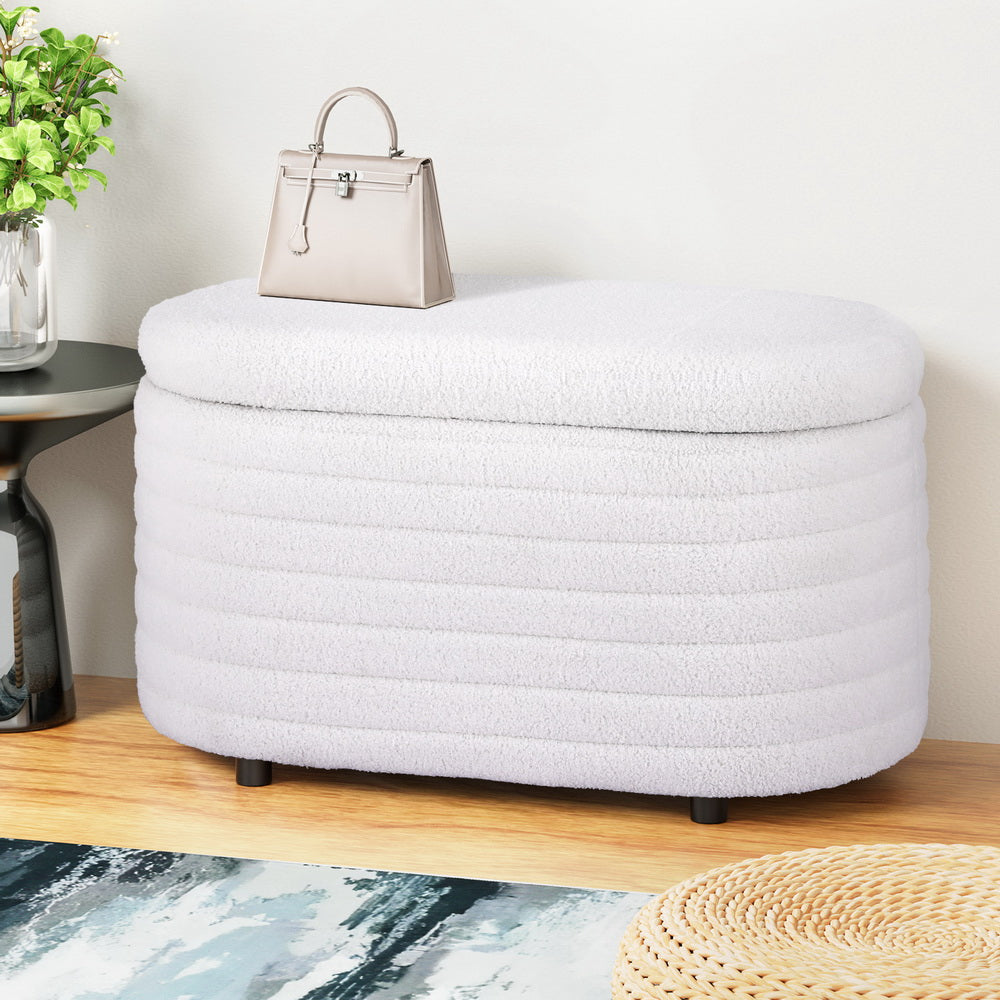 Artiss Storage Ottoman Blanket Box 87cm Boucle Fabric Oval Artiss