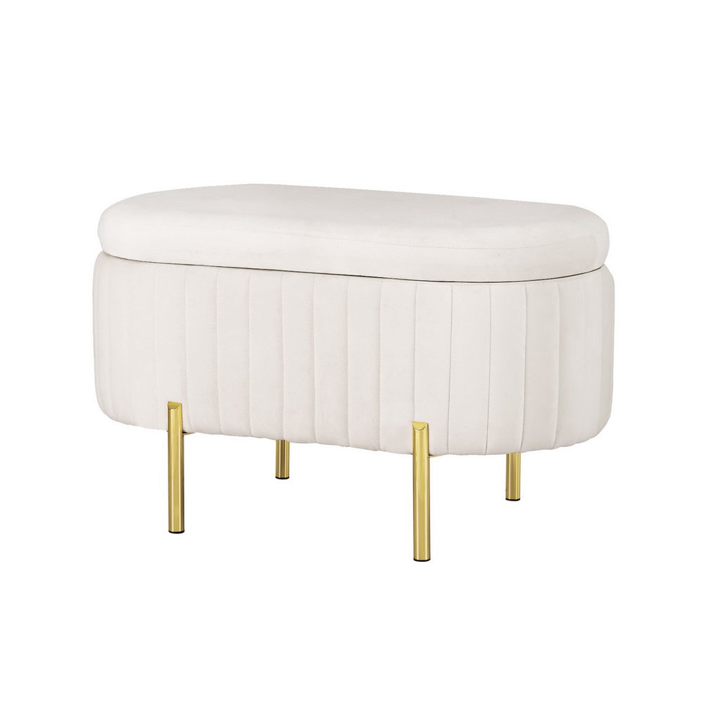 Artiss Storage Ottoman Blanket Box 87cm Velvet Oval White Artiss