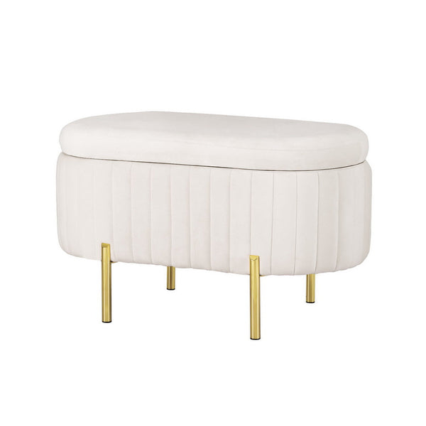 Artiss Storage Ottoman Blanket Box 87cm Velvet Oval White Artiss