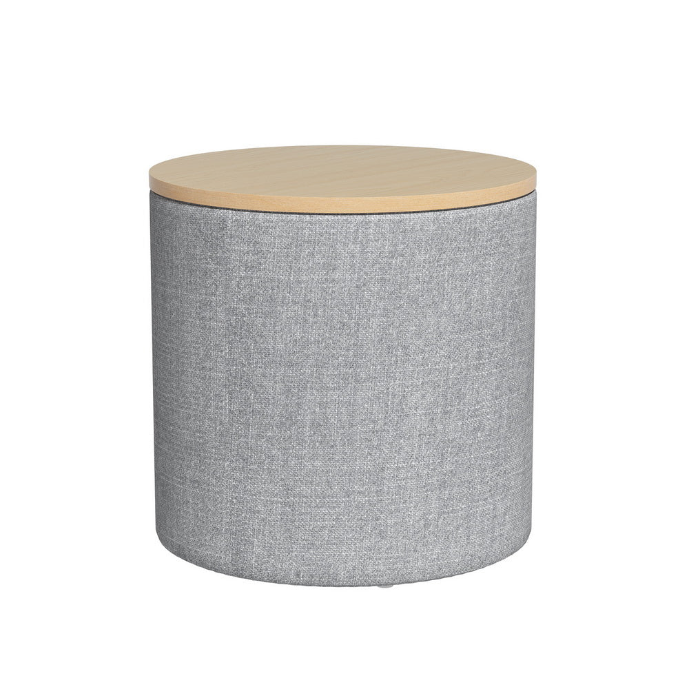 Artiss Storage Ottoman Blanket Box 40cm Linen Round Grey Artiss
