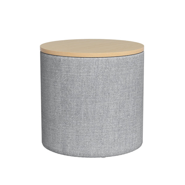 Artiss Storage Ottoman Blanket Box 40cm Linen Round Grey Artiss